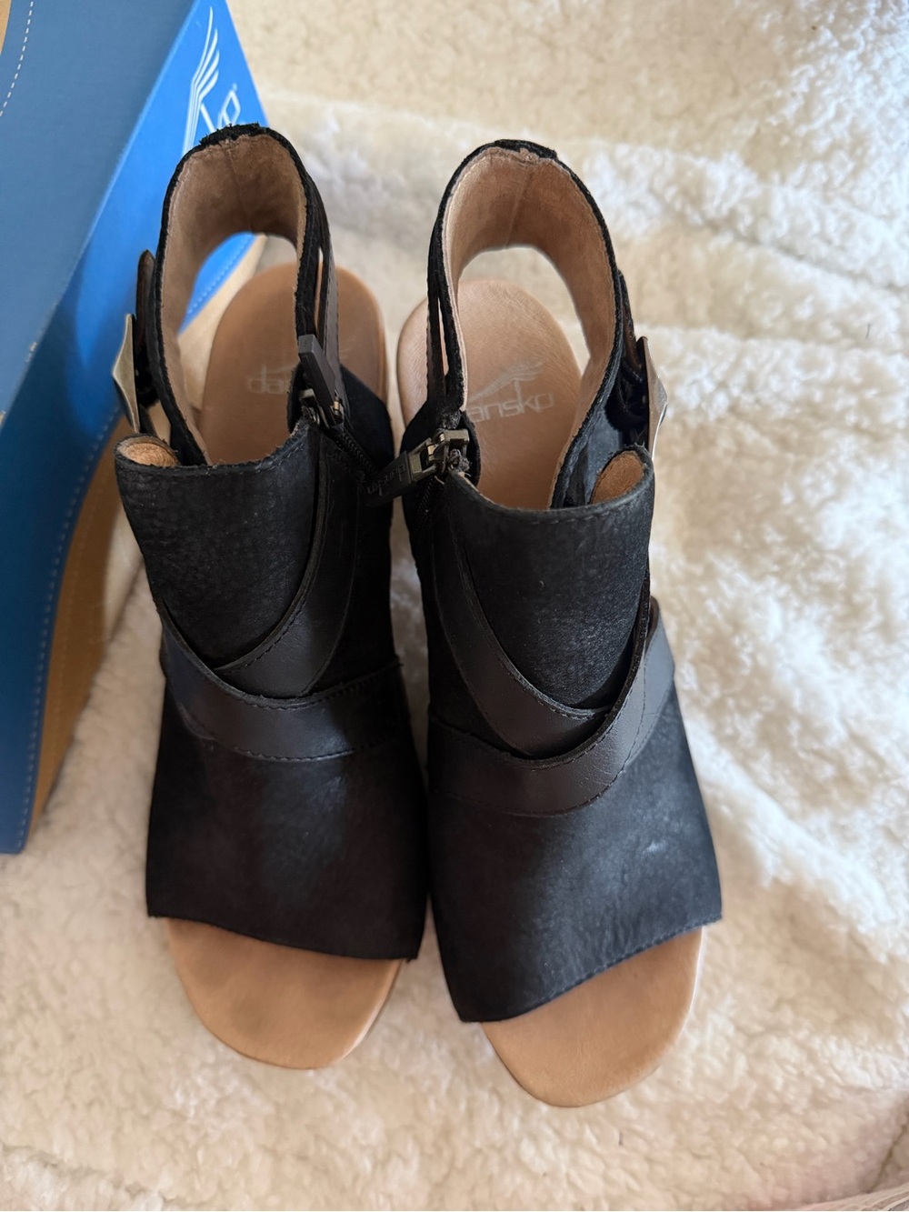 Dansko Black Leather Clog Mules with Buckle Strap - Picture 4 of 5